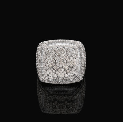 10K White Gold 5.76 CT Round/Baguette Natural Diamond Rectangular Men Ring 15.1g Pinky Finger - Elite Jewelers - Rings