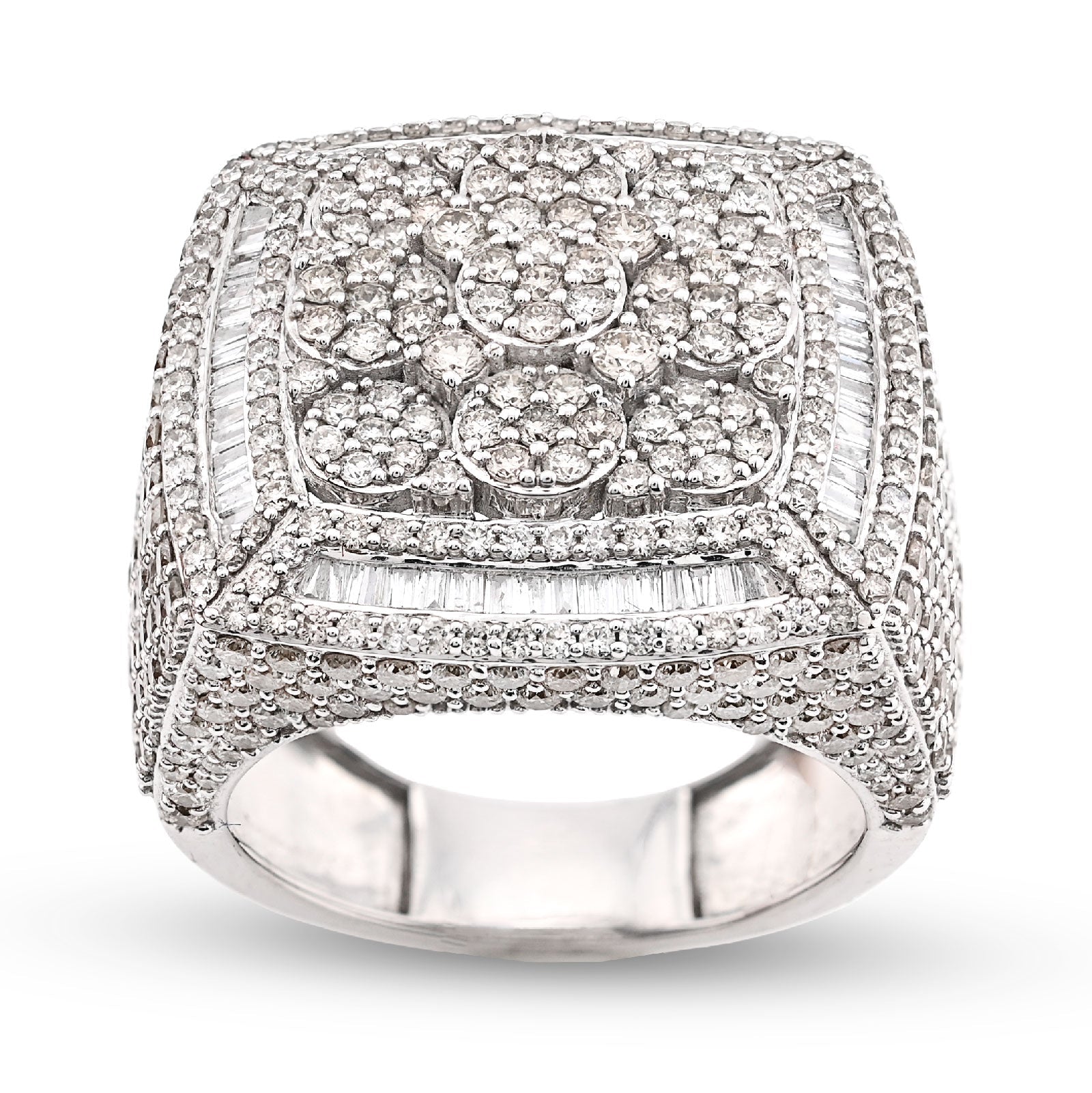 10K White Gold 5.76 CT Round/Baguette Natural Diamond Rectangular Men Ring 15.1g Pinky Finger - Elite Jewelers - Rings