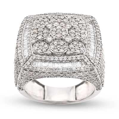 10K White Gold 5.76 CT Round/Baguette Natural Diamond Rectangular Men Ring 15.1g Pinky Finger - Elite Jewelers - Rings