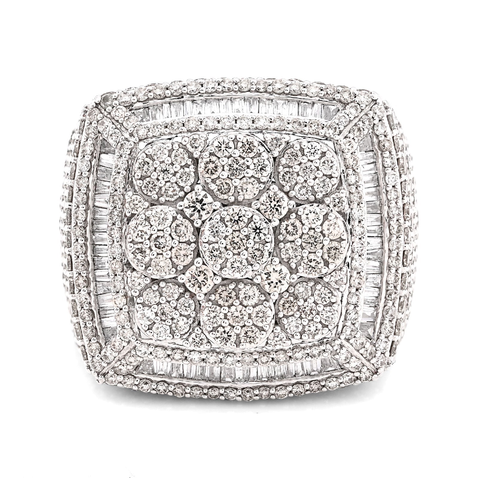 10K White Gold 5.76 CT Round/Baguette Natural Diamond Rectangular Men Ring 15.1g Pinky Finger - Elite Jewelers - Rings