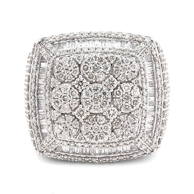 10K White Gold 5.76 CT Round/Baguette Natural Diamond Rectangular Men Ring 15.1g Pinky Finger - Elite Jewelers - Rings