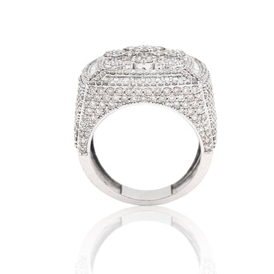 10K White Gold 5.76 CT Round/Baguette Natural Diamond Rectangular Men Ring 15.1g Pinky Finger - Elite Jewelers - Rings