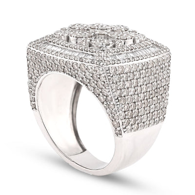 10K White Gold 5.76 CT Round/Baguette Natural Diamond Rectangular Men Ring 15.1g Pinky Finger - Elite Jewelers - Rings