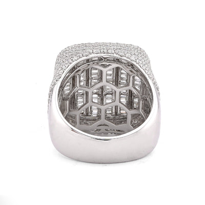 10K White Gold 5.90CT Multi-Column Baguette/Round Lab Diamond Men Rectangle Pinky Ring - Elite Jewelers-Rings