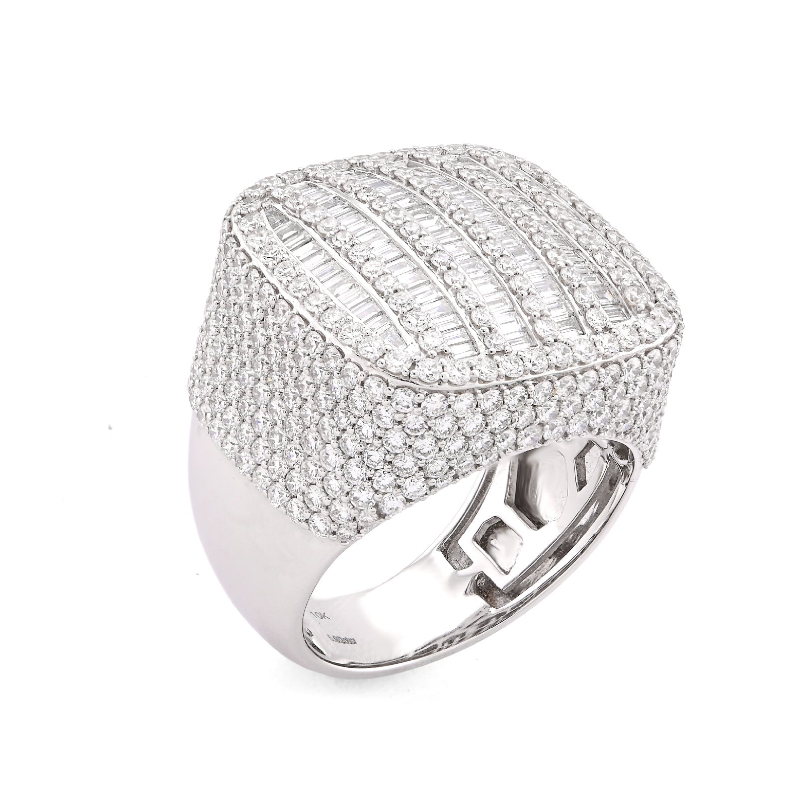 10K White Gold 5.90CT Multi-Column Baguette/Round Lab Diamond Men Rectangle Pinky Ring - Elite Jewelers-Rings