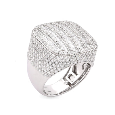 10K White Gold 5.90CT Multi-Column Baguette/Round Lab Diamond Men Rectangle Pinky Ring - Elite Jewelers-Rings