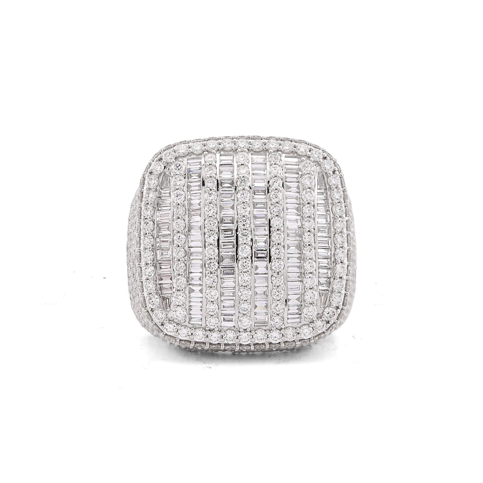 10K White Gold 5.90CT Multi-Column Baguette/Round Lab Diamond Men Rectangle Pinky Ring - Elite Jewelers-Rings