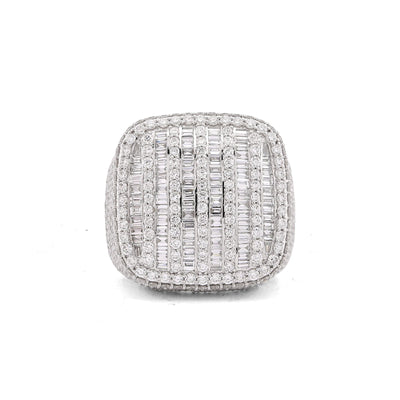 10K White Gold 5.90CT Multi-Column Baguette/Round Lab Diamond Men Rectangle Pinky Ring - Elite Jewelers-Rings