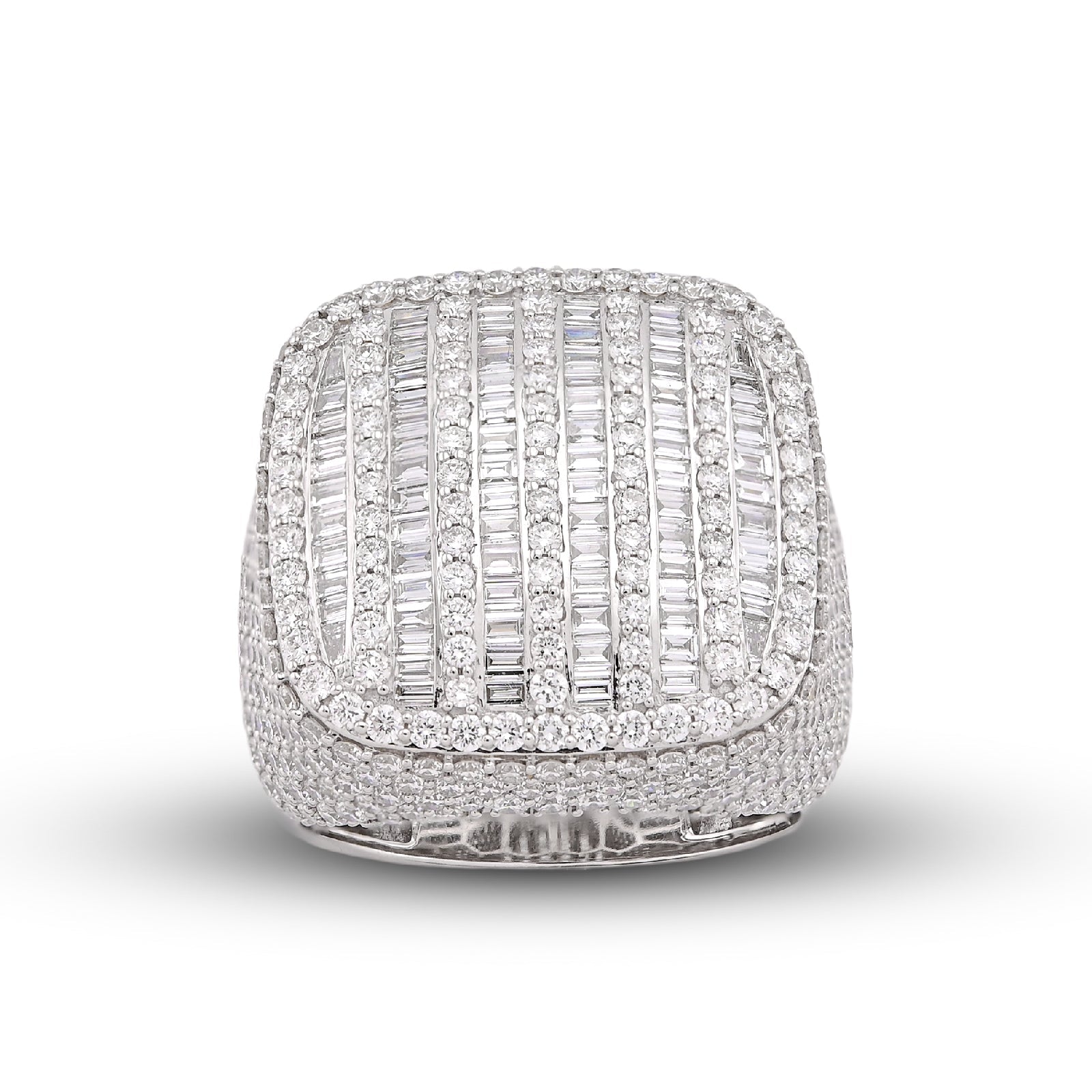 10K White Gold 5.90CT Multi-Column Baguette/Round Lab Diamond Men Rectangle Pinky Ring - Elite Jewelers-Rings