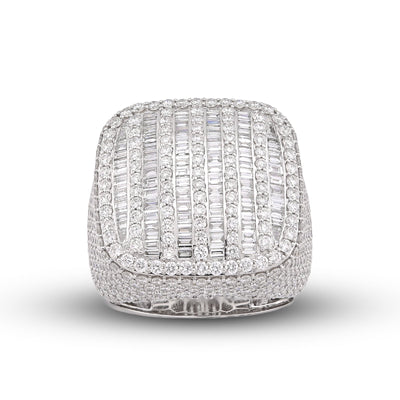 10K White Gold 5.90CT Multi-Column Baguette/Round Lab Diamond Men Rectangle Pinky Ring - Elite Jewelers-Rings