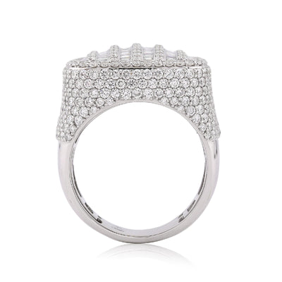 10K White Gold 5.90CT Multi-Column Baguette/Round Lab Diamond Men Rectangle Pinky Ring - Elite Jewelers-Rings