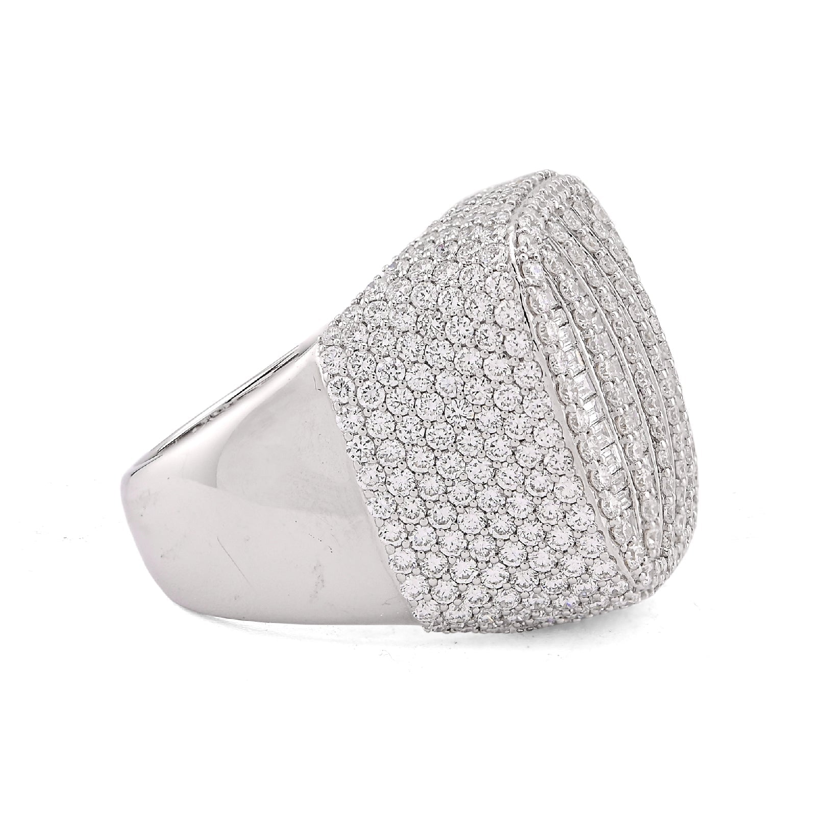10K White Gold 5.90CT Multi-Column Baguette/Round Lab Diamond Men Rectangle Pinky Ring - Elite Jewelers-Rings