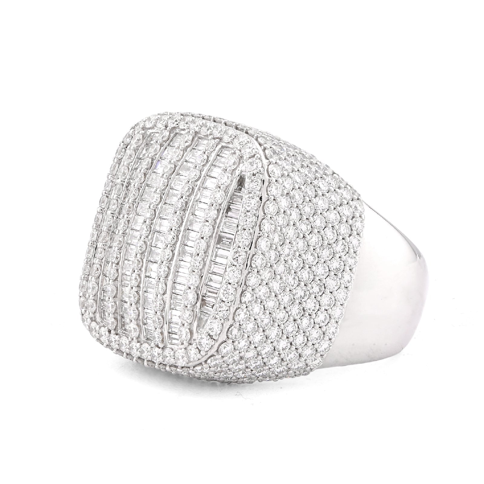10K White Gold 5.90CT Multi-Column Baguette/Round Lab Diamond Men Rectangle Pinky Ring - Elite Jewelers-Rings