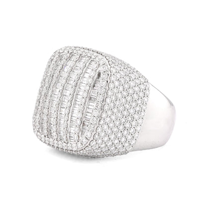 10K White Gold 5.90CT Multi-Column Baguette/Round Lab Diamond Men Rectangle Pinky Ring - Elite Jewelers-Rings