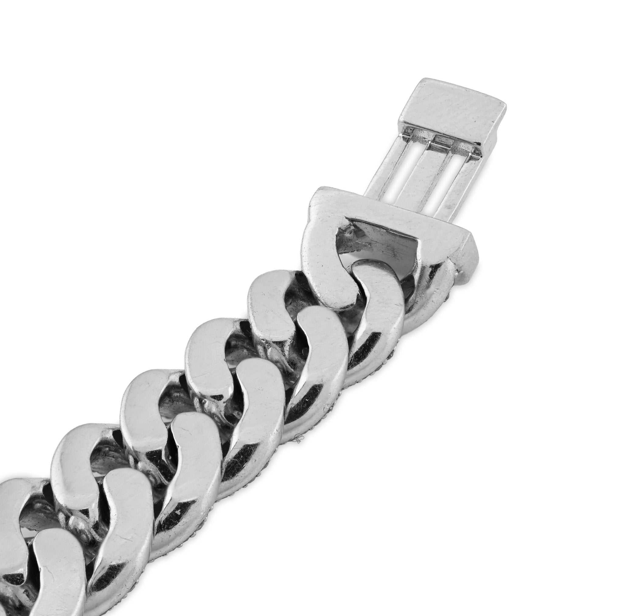 10K White Gold 7.5CT Natural Diamond Round/Baguette 8MM Cuban Link Braclet 8" 48.8g - Elite Jewelers - Bracelets