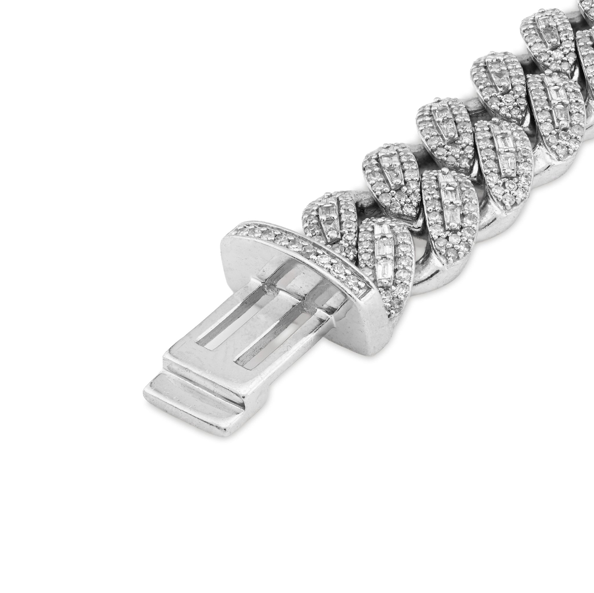 10K White Gold 7.5CT Natural Diamond Round/Baguette 8MM Cuban Link Braclet 8" 48.8g - Elite Jewelers - Bracelets