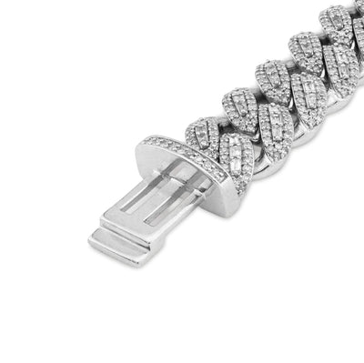 10K White Gold 7.5CT Natural Diamond Round/Baguette 8MM Cuban Link Braclet 8" 48.8g - Elite Jewelers - Bracelets