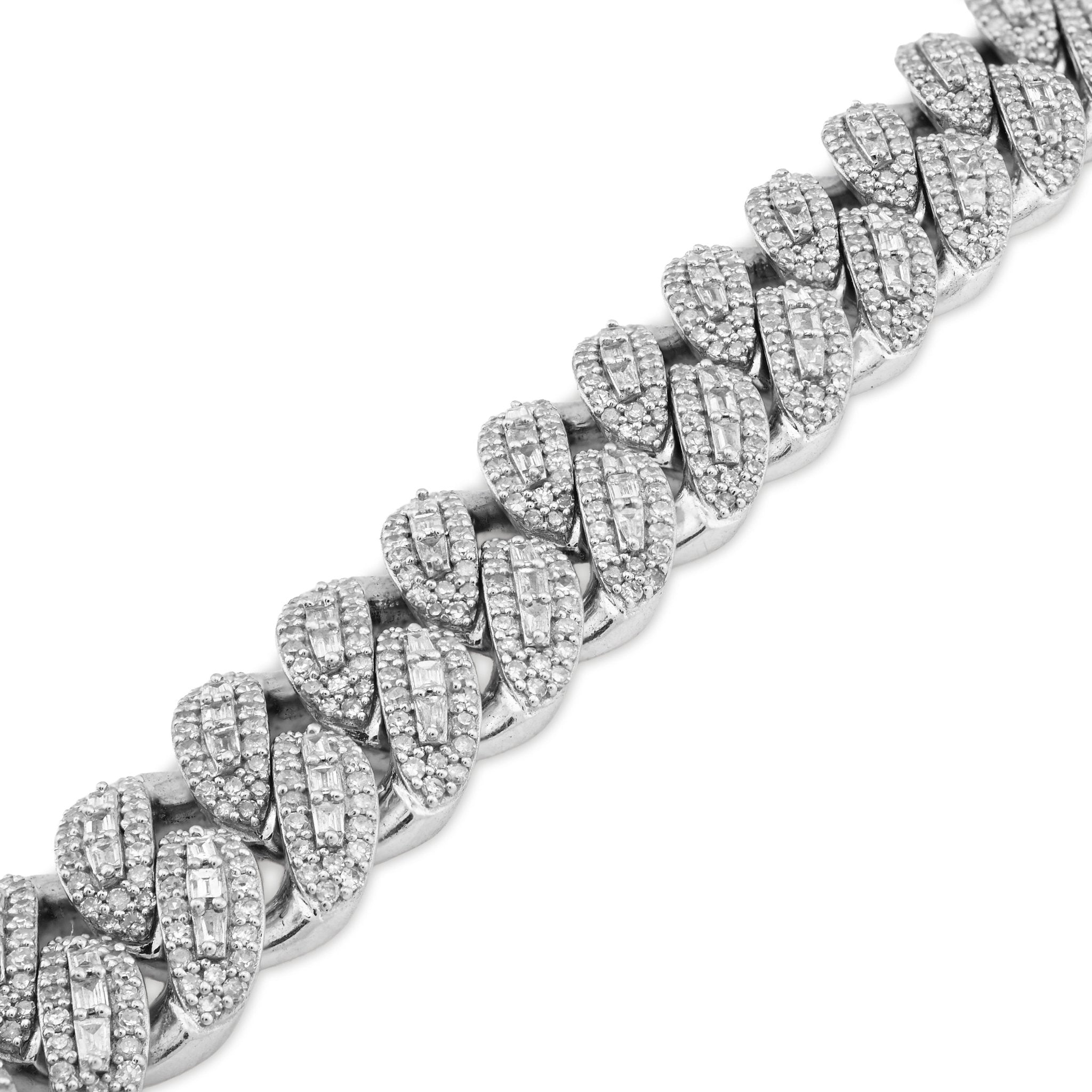 10K White Gold 7.5CT Natural Diamond Round/Baguette 8MM Cuban Link Braclet 8" 48.8g - Elite Jewelers - Bracelets