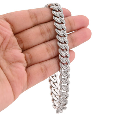 10K White Gold 7.5CT Natural Diamond Round/Baguette 8MM Cuban Link Braclet 8" 48.8g - Elite Jewelers - Bracelets