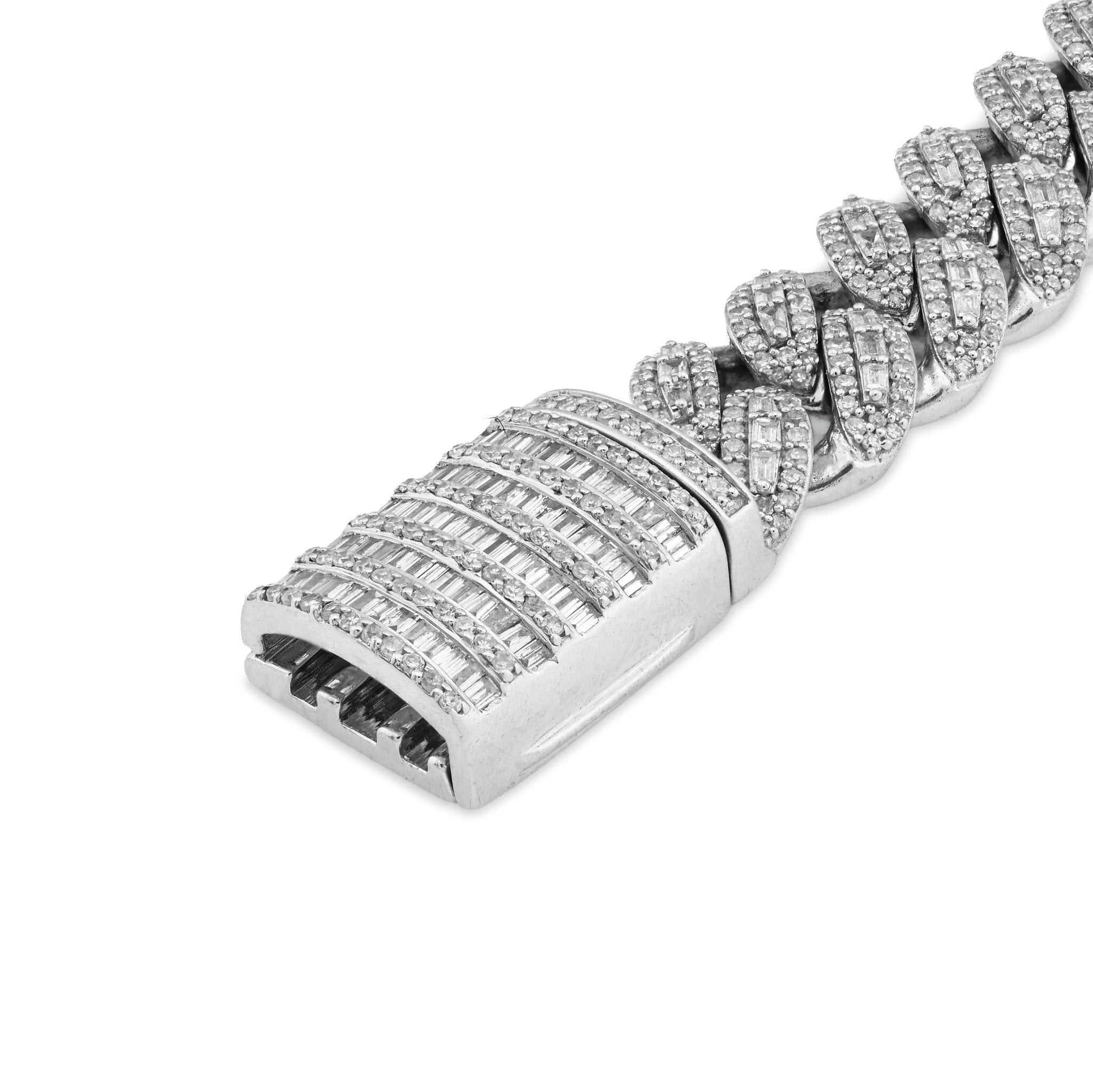 10K White Gold 7.5CT Natural Diamond Round/Baguette 8MM Cuban Link Braclet 8" 48.8g - Elite Jewelers - Bracelets