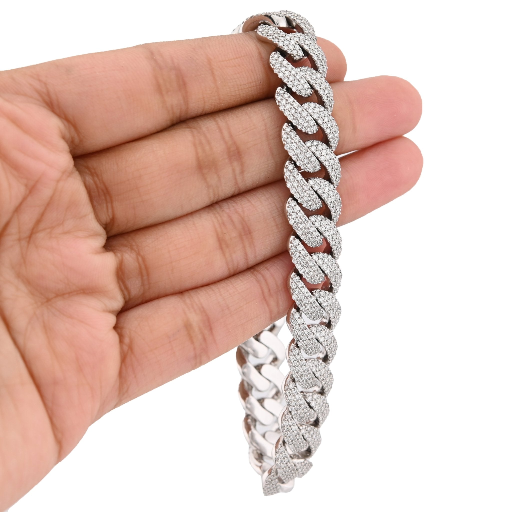 10K White Gold 8.40CT Natural Diamond Cuban Link 12MM 8" Men Women 65.6g Bracelet - Elite Jewelers - Bracelets