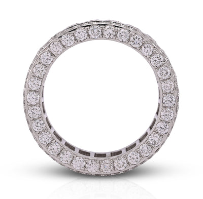 10K White Gold 8CT 3 Row Fully Iced Out Round Lab Diamond Men Band Ring - Elite Jewelers - Rings