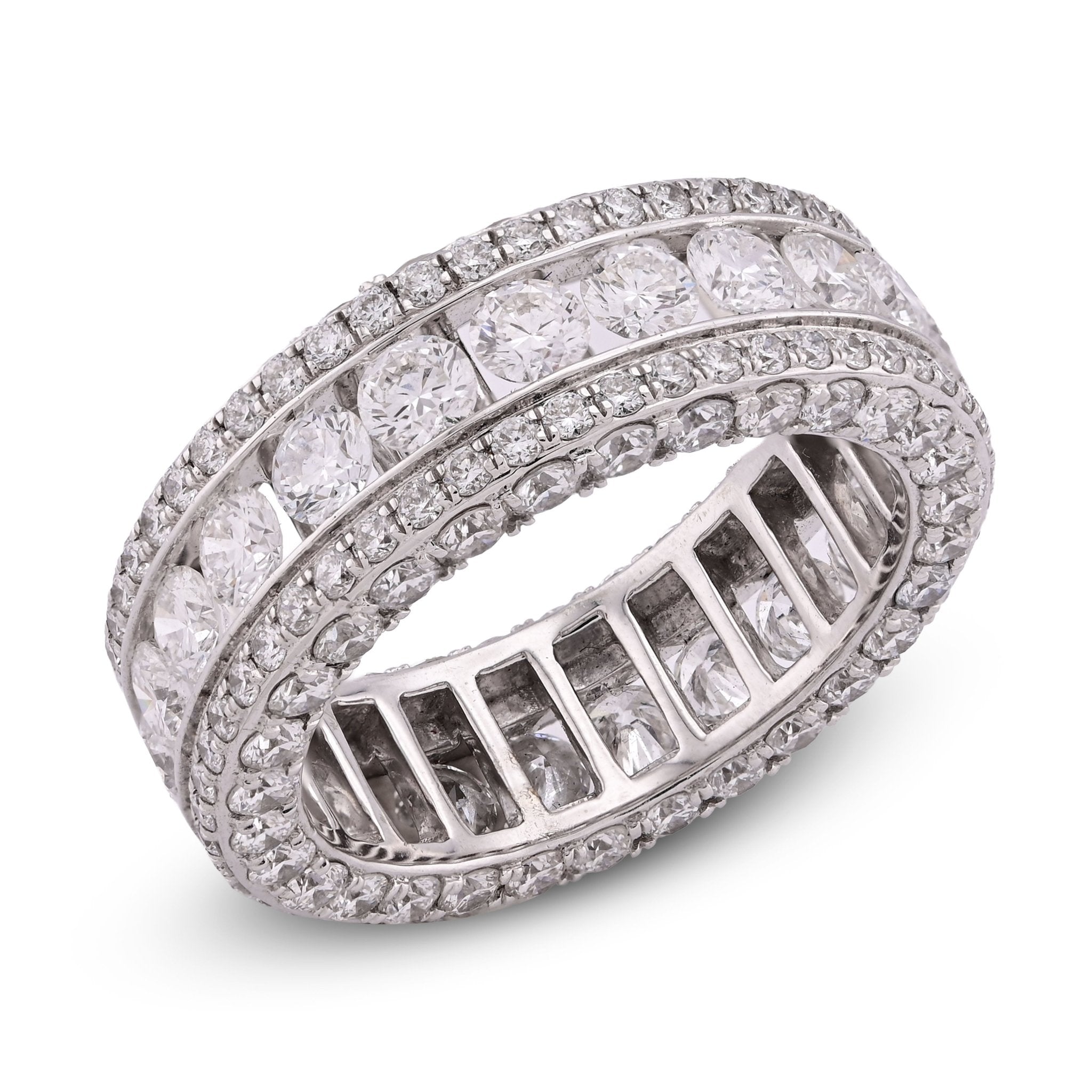 10K White Gold 8CT 3 Row Fully Iced Out Round Lab Diamond Men Band Ring - Elite Jewelers - Rings