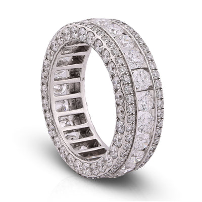10K White Gold 8CT 3 Row Fully Iced Out Round Lab Diamond Men Band Ring - Elite Jewelers - Rings