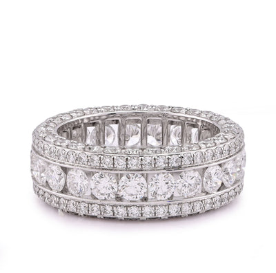10K White Gold 8CT 3 Row Fully Iced Out Round Lab Diamond Men Band Ring - Elite Jewelers - Rings