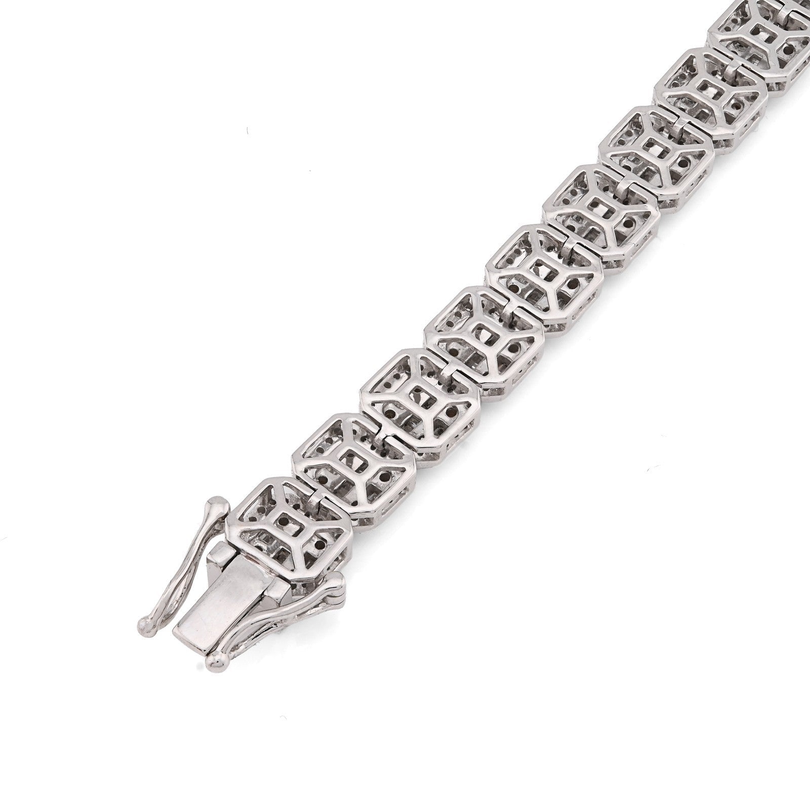 10k White Gold 8MM 31.7gms 5.67CTW Round/Baguette Diamond Square Tennis Bracelet - Elite Jewelers - Bracelets