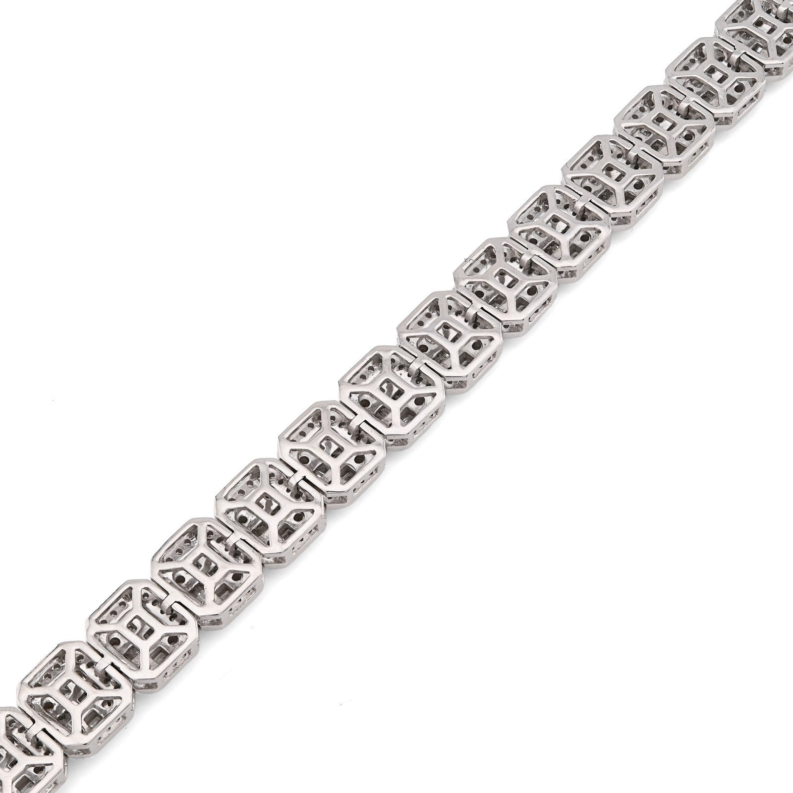 10k White Gold 8MM 31.7gms 5.67CTW Round/Baguette Diamond Square Tennis Bracelet - Elite Jewelers - Bracelets