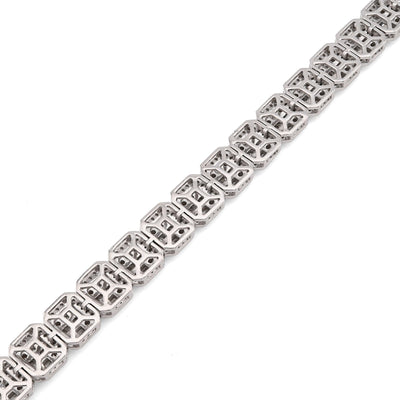 10k White Gold 8MM 31.7gms 5.67CTW Round/Baguette Diamond Square Tennis Bracelet - Elite Jewelers - Bracelets
