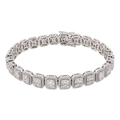 10k White Gold 8MM 31.7gms 5.67CTW Round/Baguette Diamond Square Tennis Bracelet - Elite Jewelers - Bracelets