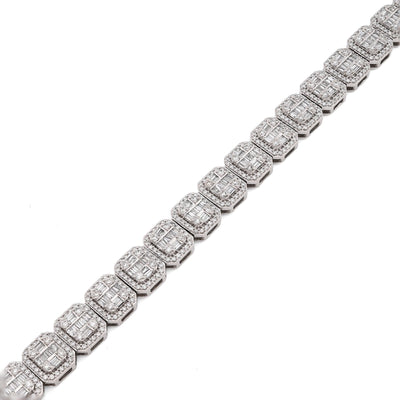 10k White Gold 8MM 31.7gms 5.67CTW Round/Baguette Diamond Square Tennis Bracelet - Elite Jewelers - Bracelets