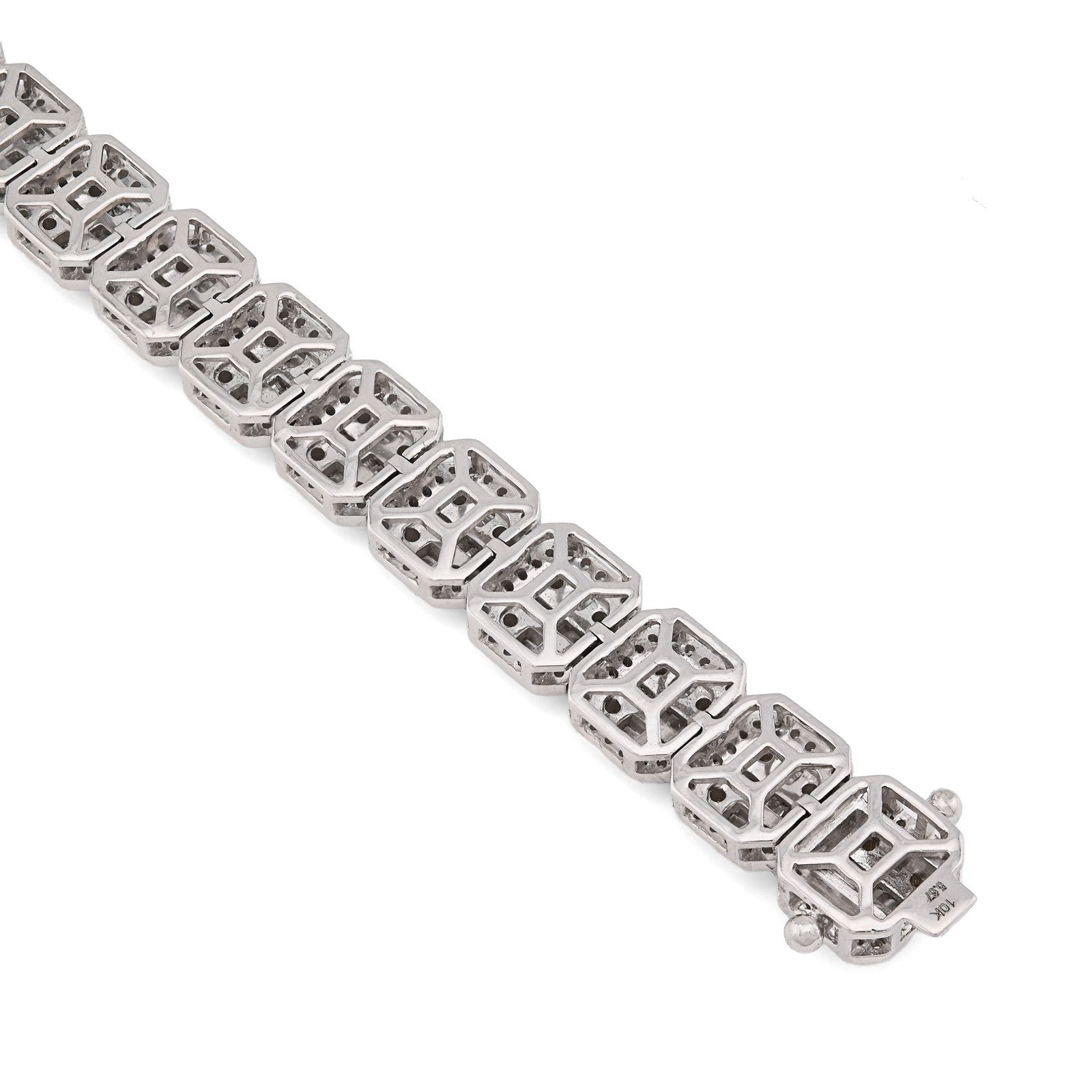 10k White Gold 8MM 31.7gms 5.67CTW Round/Baguette Diamond Square Tennis Bracelet - Elite Jewelers - Bracelets