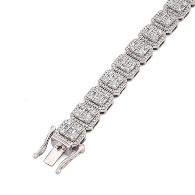 10k White Gold 8MM 31.7gms 5.67CTW Round/Baguette Diamond Square Tennis Bracelet - Elite Jewelers - Bracelets