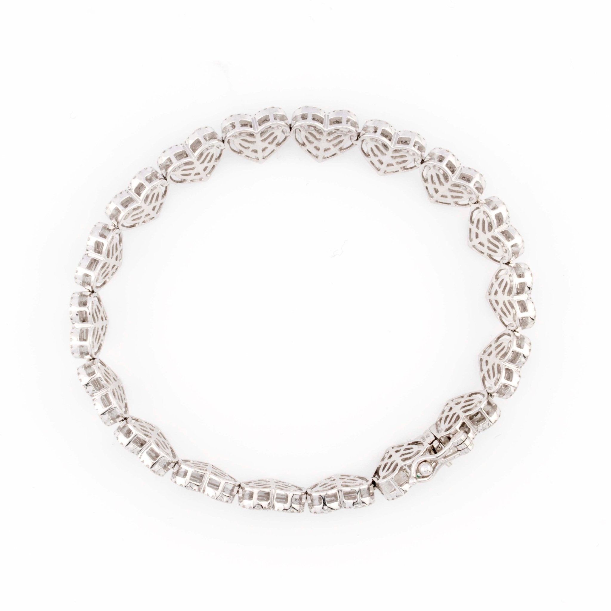 10k White Gold Baguette and Round Diamond Heart Bracelet 3.67CT - Elite Jewelers - Bracelets