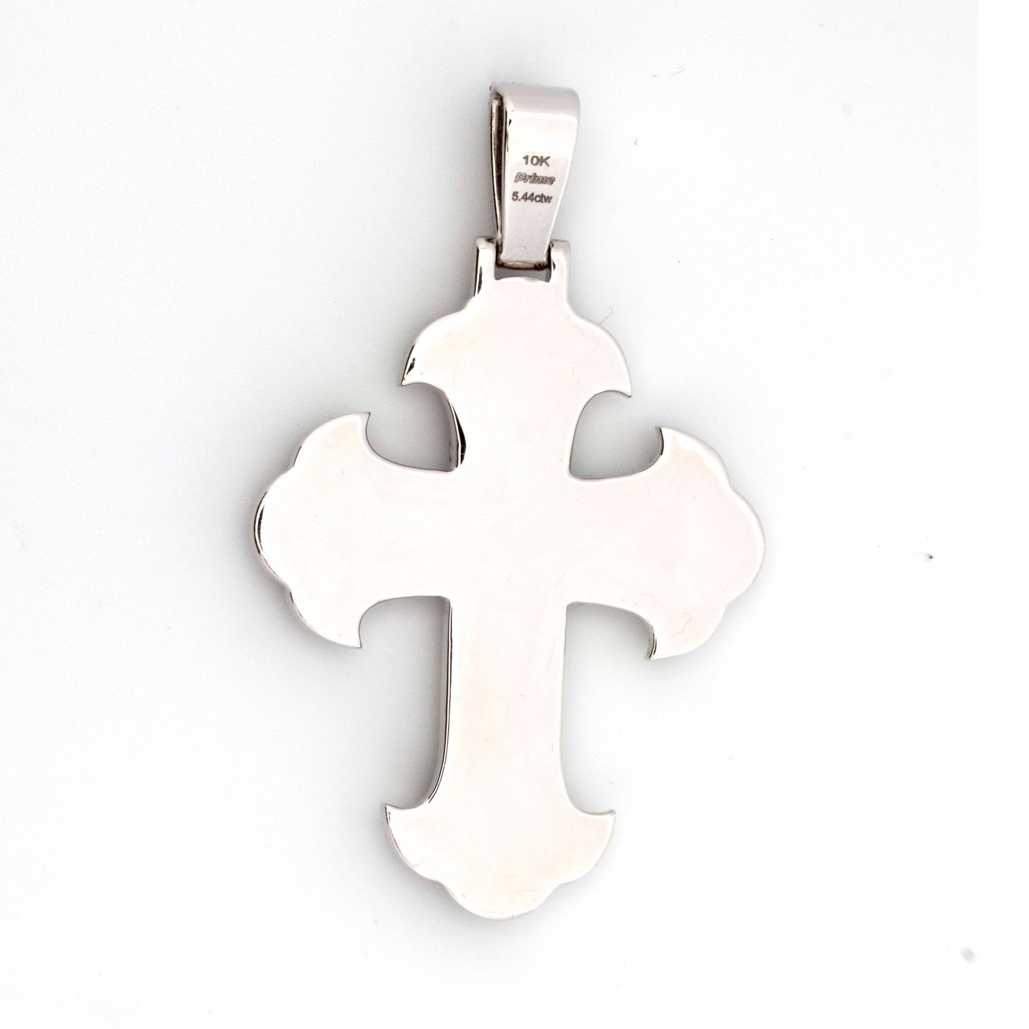 10K White Gold Baguette & Round Diamond 5.44CT Chrome Heart Cross Pendant - Elite Jewelers - Charms & Pendants