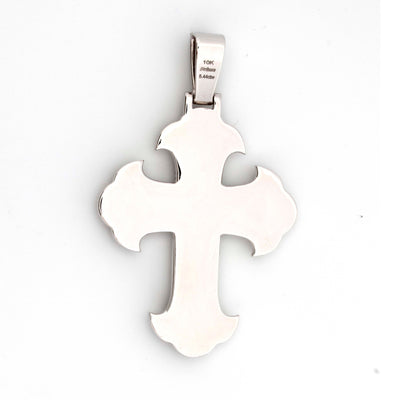 10K White Gold Baguette & Round Diamond 5.44CT Chrome Heart Cross Pendant - Elite Jewelers - Charms & Pendants