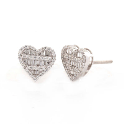 10k White Gold Baguette & Round Diamond Heart Earrings (10mm) - Elite Jewelers - Earrings