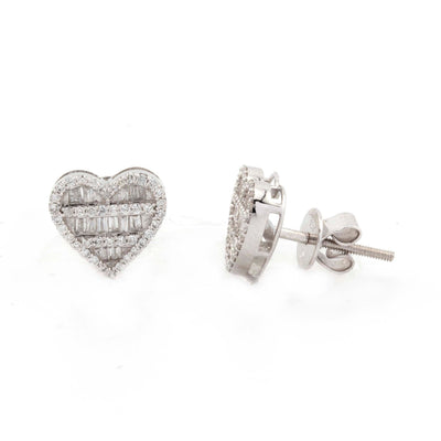 10k White Gold Baguette & Round Diamond Heart Earrings (10mm) - Elite Jewelers - Earrings