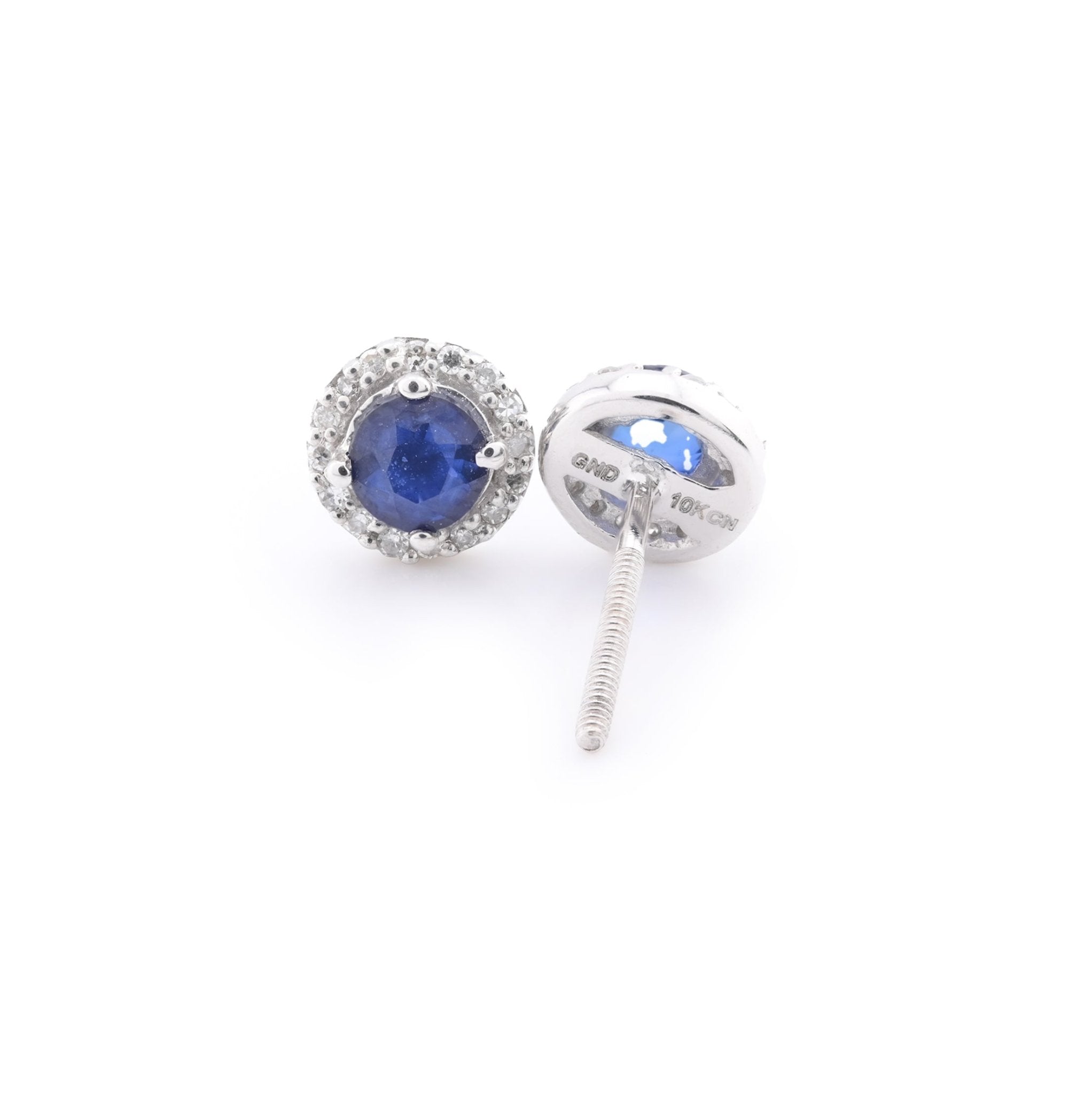 10k White Gold Blue Sapphire and Diamond Halo Stud Earrings 5.60CT - Elite Jewelers - Earrings