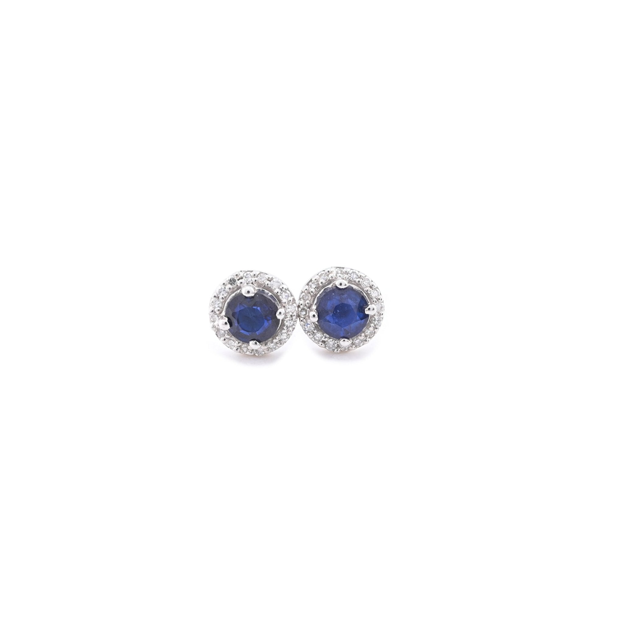 10k White Gold Blue Sapphire and Diamond Halo Stud Earrings 5.60CT - Elite Jewelers - Earrings
