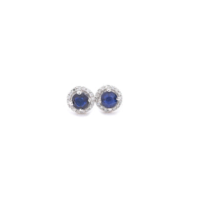 10k White Gold Blue Sapphire and Diamond Halo Stud Earrings 5.60CT - Elite Jewelers - Earrings