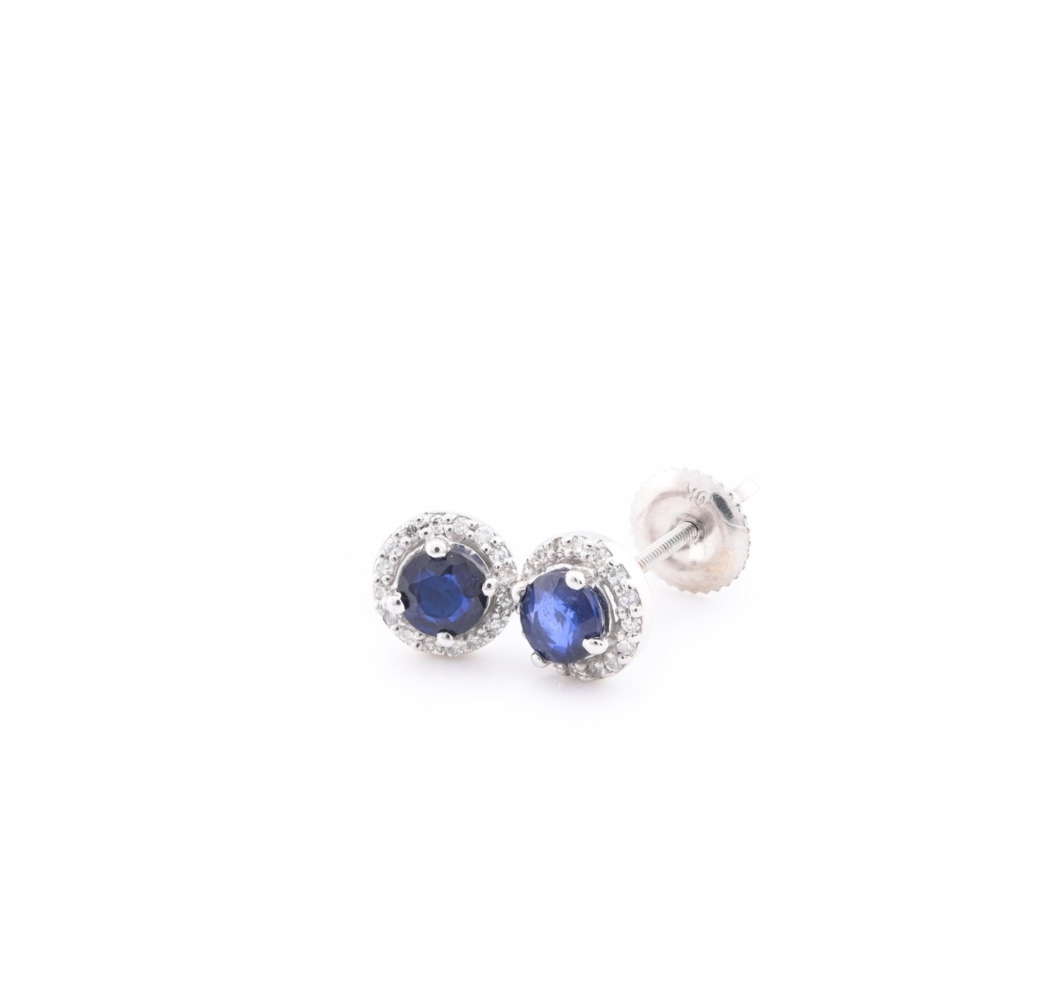 10k White Gold Blue Sapphire and Diamond Halo Stud Earrings 5.60CT - Elite Jewelers - Earrings