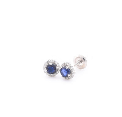 10k White Gold Blue Sapphire and Diamond Halo Stud Earrings 5.60CT - Elite Jewelers - Earrings