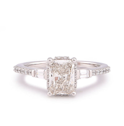 10K White Gold Centre Radiant Solitaire 1.53CT Lab Diamond Baguette/Round Women Ring - Elite Jewelers-Rings
