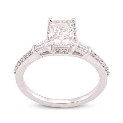 10K White Gold Centre Radiant Solitaire 1.53CT Lab Diamond Baguette/Round Women Ring - Elite Jewelers-Rings