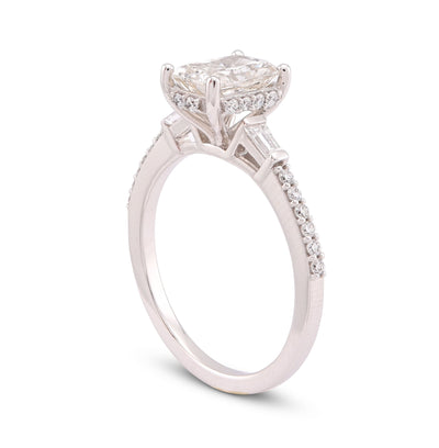 10K White Gold Centre Radiant Solitaire 1.53CT Lab Diamond Baguette/Round Women Ring - Elite Jewelers-Rings