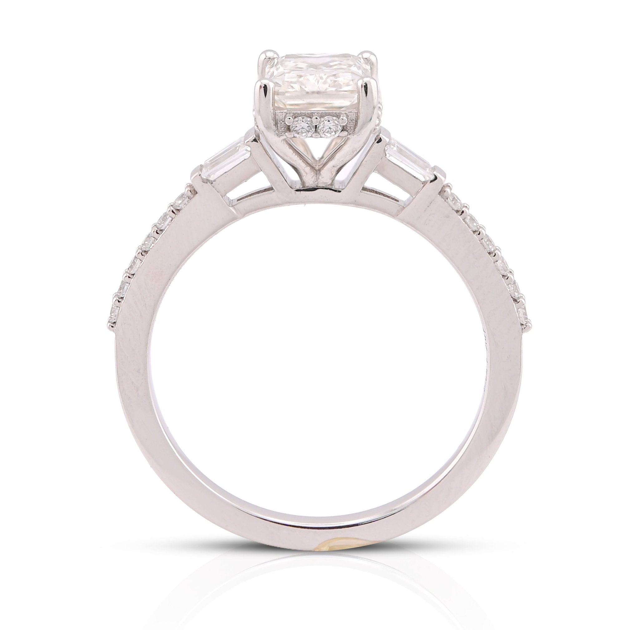 10K White Gold Centre Radiant Solitaire 1.53CT Lab Diamond Baguette/Round Women Ring - Elite Jewelers-Rings